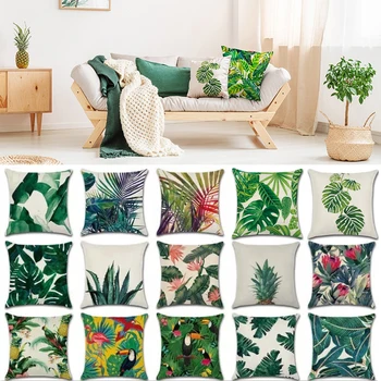 Plante Tropicale Cactus Monstera De Vară Decorative, Perne, Lenjerie De Pat Din Bumbac Pernă Acoperă Frunza De Palmier Verde Decor Acasă Față De Pernă