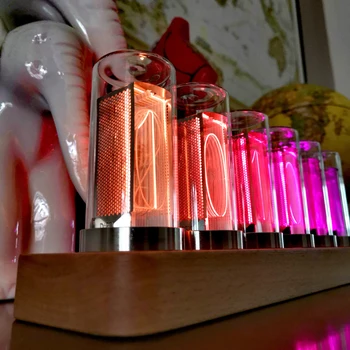 RGB 2.0 lemn masiv pseudo strălucire tub ceas LED digital decor cadou mai mare decât IN14 Sticlă clară tub