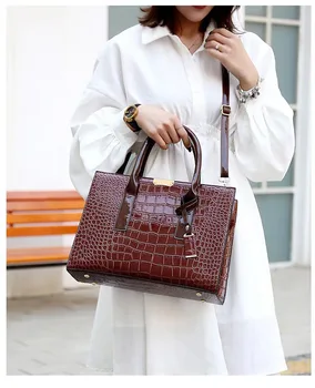 Sac de mare capacitate crocodil model la modă sac de femei de moda simplu unul-umăr geanta messenger cu un mic portofel