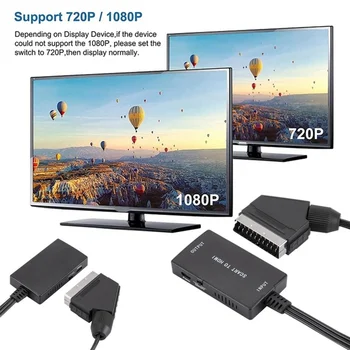 SCART la HDMI Convertor cu Cablu, Wrugste Scart la HDMI HD 720P/1080P Comutator Video Audio Converter Adaptor pentru HDTV, DVD