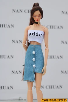 Set haine / top + fusta jean / manual 30cm haine papusa tinuta Pentru 1/6 Xinyi FR ST blythe Papusa Barbie haine de Craciun