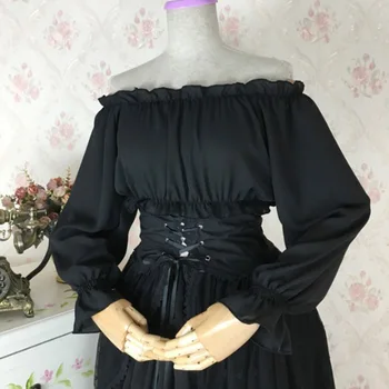 Sifon Alb Volane Slash Gât Felinar Maneca Scurta Dulce Lolita Tricou Femei Victorian Gotic Sus Steampunk Haine De Epocă