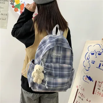 Simplu cu Dungi Rucsaci Femei Drăguț Student Carouri Sac de Școală pentru Fete Adolescente Harajuku de Moda de sex Feminin Rucsac de Călătorie Kawaii