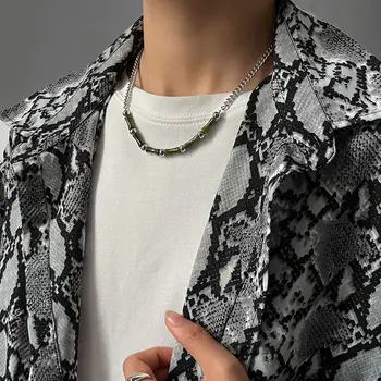 Simplu Inoxidabil Oțel Împletit de Bambus, Piatra Naturala Lanț Colier Barbati de Moda Hip hop Estetice Streetwear Neck Bijuterii