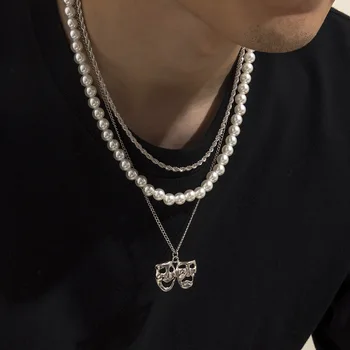 Simplu Moda de Metal Lanț de Șirag de mărgele de Zaruri Pandantiv pentru Bărbați Dublu Stratificat Poartă Despicare Colier de Perle Elementele de Transport Gratuit Collares