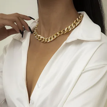 Sindlan 1 buc Punk Culoare de Aur Cubanez Lanț Colier pentru Femei Stras Streetwear Cuplu Emo Cravată Bijuterii Collares Mujer 2022