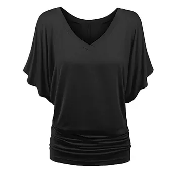 Supradimensionat de Moda Batwing Maneca T Shirt Solidă tricou Casual de Vara Lady V-Neck Tunic Top Femei Femei Tricou Maneci Scurte Blusas