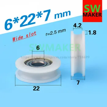 SWMAKER 6*22*7mm tip U din material plastic nylon pachet scripete cu rulment 625 de plat Plat roată role