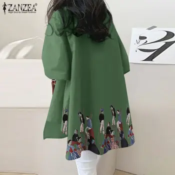 Toamna Femei Casual cu Mâneci Lungi Imprimate Bluza 2022 ZANZEA Vacanță Rever Tricou Vrac Boem Vrac Elegant de Moda Topuri Casual