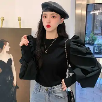 Toamna Noua Maneca Lunga Solid Alb Bluza Femei Topuri coreean de Epocă Elegante Femei Topuri si Bluze Casual Tricouri Femei Q01