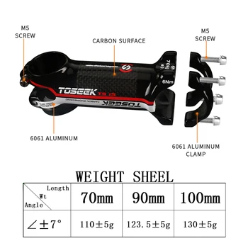 TOSEEK Ultralight de Carbon Stem 70/90/100mm Aluminiu Bicicleta Ghidon 7 Grade Mtb Stem Putere Mtb 31.8 mm Mountain Bike Stem