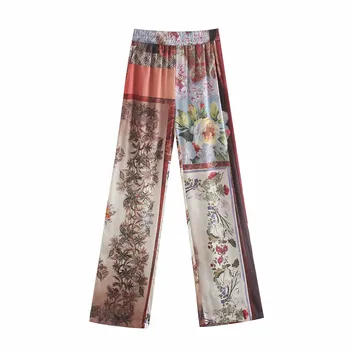 TRAF Pantaloni Femei Mozaic Talie Mare Femeie Pantaloni de Vară 2021 Epocă de Imprimare Talie Elastic Casual Pantaloni Largi Seturi
