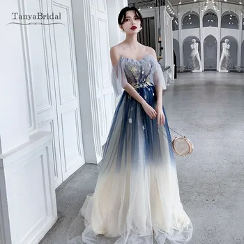 V-gât Albastru Rochie de Bal pentru Femei Elegante Luna Stele Paiete de Seara Lungi Rochie de Petrecere Nou Stil 2020 Pe Umăr Doamna Rochie de Bal