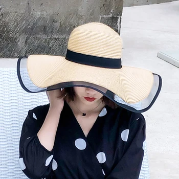 Vara Margine Largă Pălării de Paie Mari Pălării de Soare Pentru Femei Protecție UV Panama floppy Palarii de Plaja Doamnelor pălărie de Dantelă chapeau