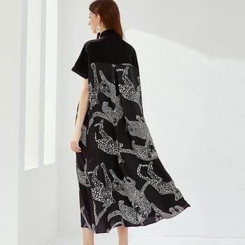 Vara Noi Plus Dimensiune Rochii pentru Femei de Moda de Acetat de Satin Dantelă-up Mozaic Show Thin Stripe V Neck Rochie Eleganta cu Maneci Scurte