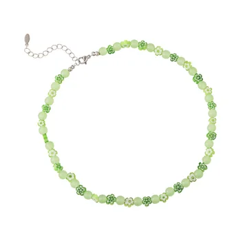 Verde cu Margele Colier pentru Femei Fete Dulce Pearl Flori Cravată Manual de sex Feminin Clavicula Lanț de Bijuterii Trendy Accesorii de Vară