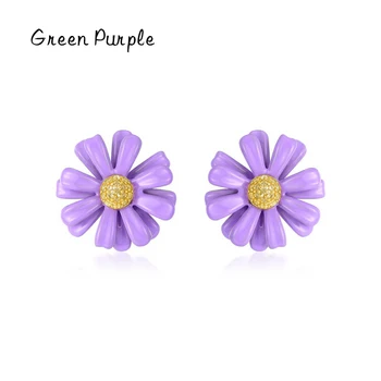 Verde Violet Moda Simplu Violet Email Daisy Stud Cercei pentru Femeile Japoneze Clasice, Bijuterii Fine Set Accesorii CE1568