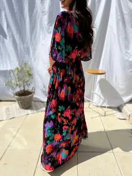 Vestidos Mujer Femei Elegante Lungi Sexy Rochie de Flori 2022 Vara Temperament V-Gât Curea Rochie de Imprimare Rochii de Partid S-XXL