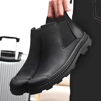 WEH Om de Iarnă Chelsea Cizme de Blană Cald Pantofi din Piele de Design Rochie Bărbați Cizme Barbati Piele naturala Handmade în aer liber Cizme negre