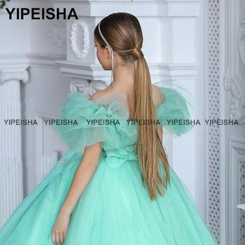Yipeisha Pur Gât Menta Verde Fata Rochie de Flori Ceai de Lungime O-linie Formale Rochie de Petrecere pentru Copilul Personalizat Copii Concurs de Rochie