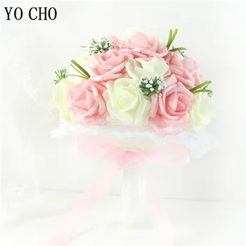 YO CHO Mireasa cu Flori Nunta Romantica Colorate Mireasa modelului Buchet Alb Roșu Roz Champange Buchete de Mireasa Artificiale de Trandafir