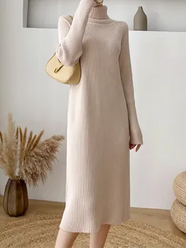 Îmbrăcăminte Rochii Solid Femeie Tricotate Elegante 2022 Epocă Vestido Feminino-Coreean Pulover Gros Rochie Femei Calde De Toamna Si Iarna